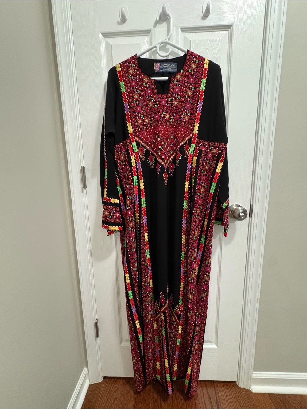 Embroidered Black & Red Traditional Palestinian Thobe - Belt Included